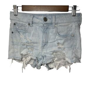 American Eagle Outfitters Lace Pocket jean shorts raw hem size 2
